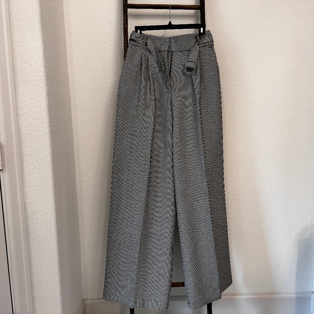 Tommy Hilfiger Zendaya Wide Leg Women's Trousers Pants 6 Houndstooth Black White